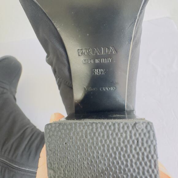 PRADA Nylon Ankle Boots Black Block Heel Womens Size 39/US 9.5 – Made in Italy - Picture 10 of 14